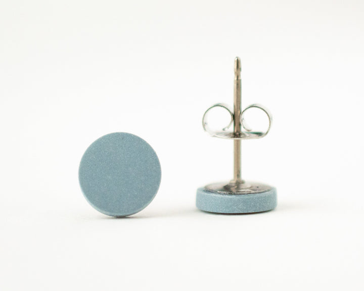 blue gray stud earrings back view with butterfly back