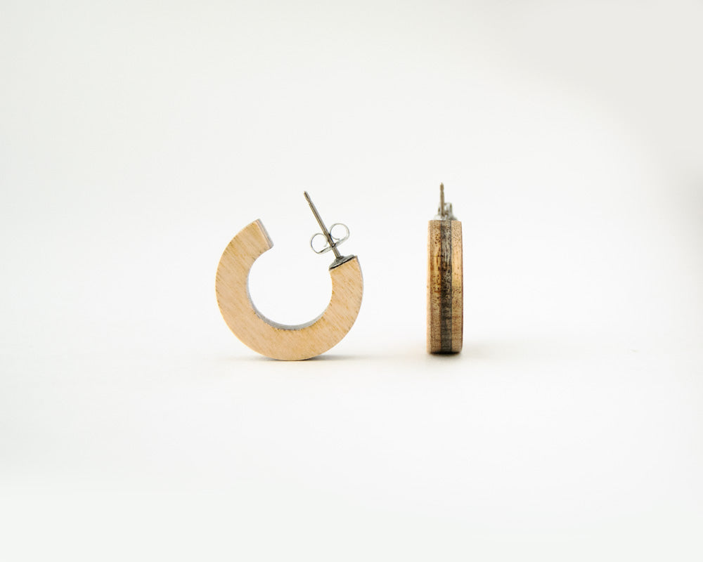 Two Toned Birch Wood Striped Chunky Hoops