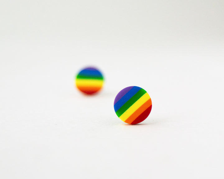 rainbow stripe stud earrings bokeh view