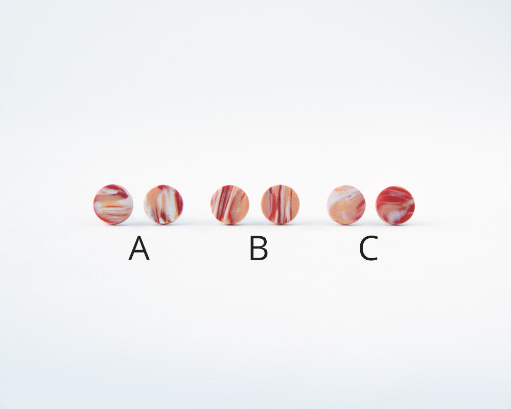 Red, Peach, White Swirled Stud Earrings