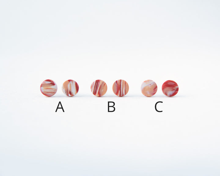 Red, Peach, White Swirled Stud Earrings
