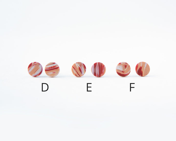 Red, Peach, White Swirled Stud Earrings