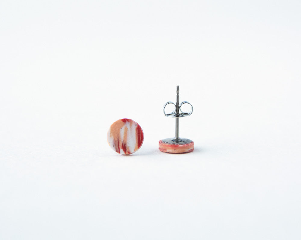 Red, Peach, White Swirled Stud Earrings