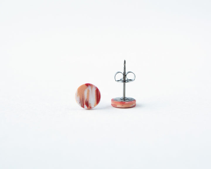 Red, Peach, White Swirled Stud Earrings