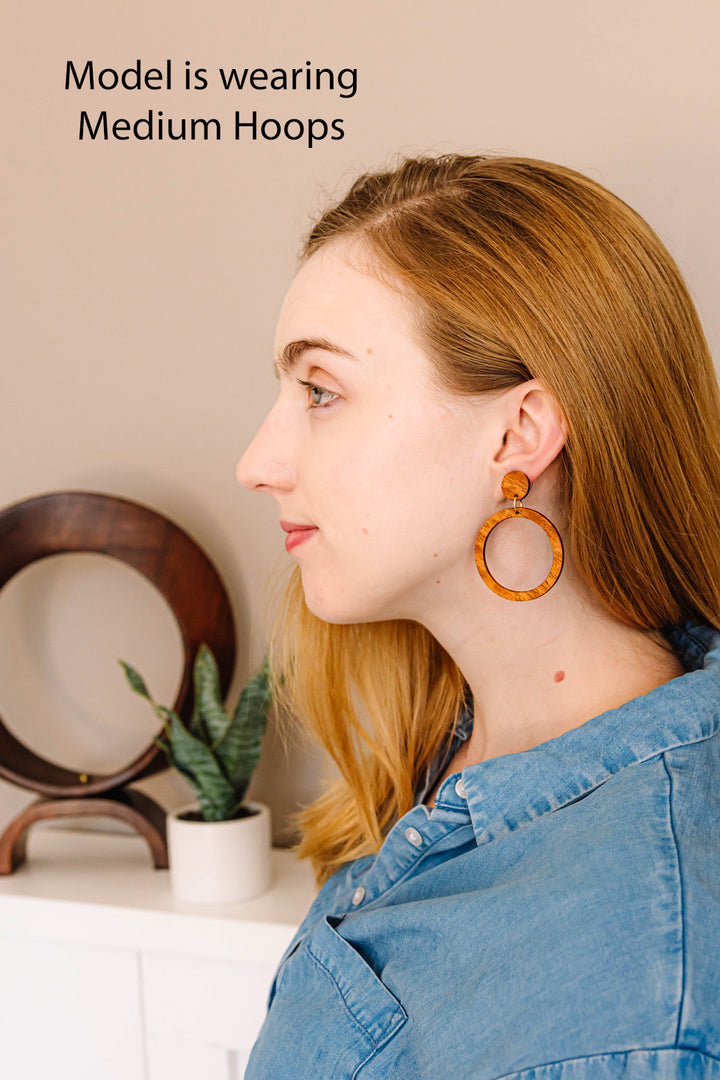 Medium Mahogany wood hoops on model