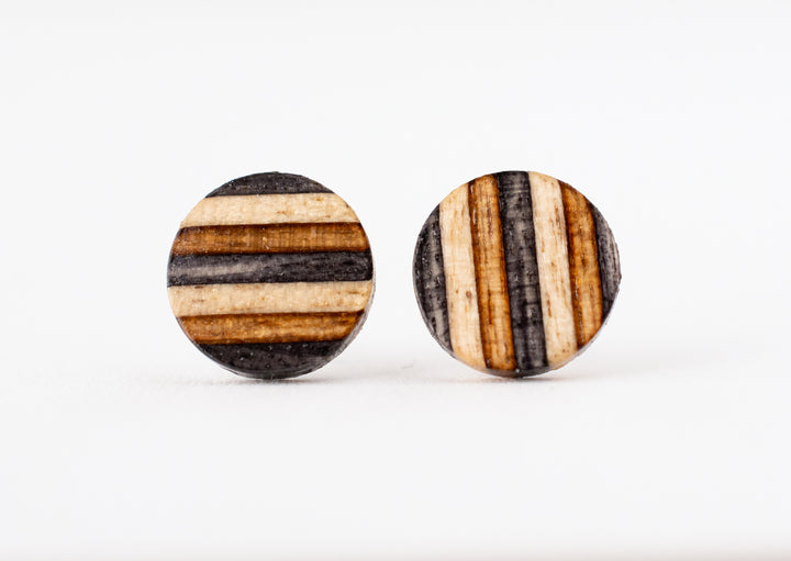 neutral stripes wood stud earrings front