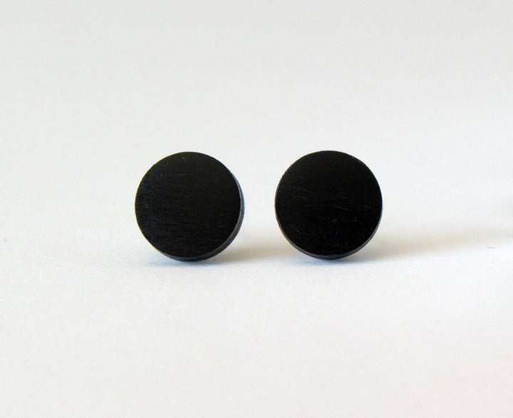black ebony wood stud earrings front