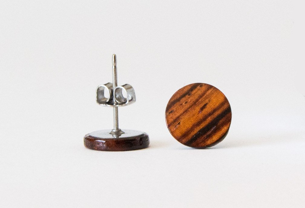 cocobolo wood studs back view with butterfly back