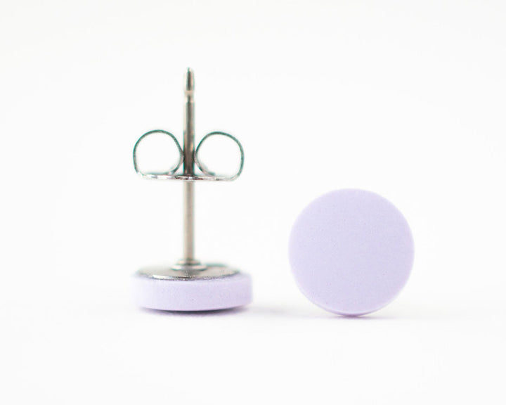 pale lavender stud earrings back view with butterfly back