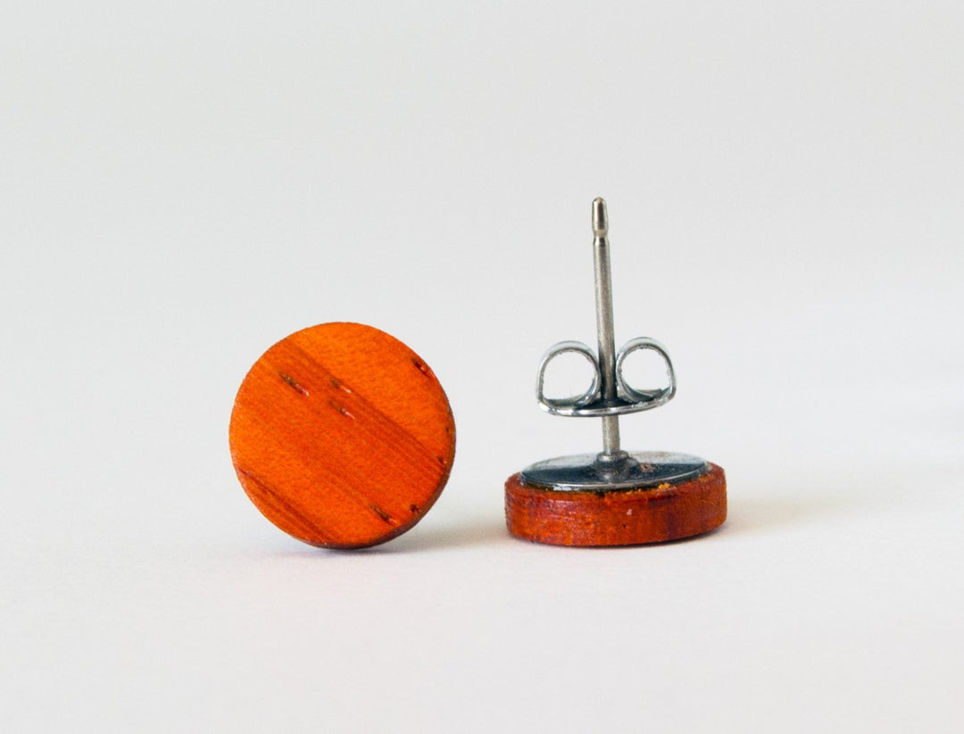 padauk wood studs back view with butterfly back
