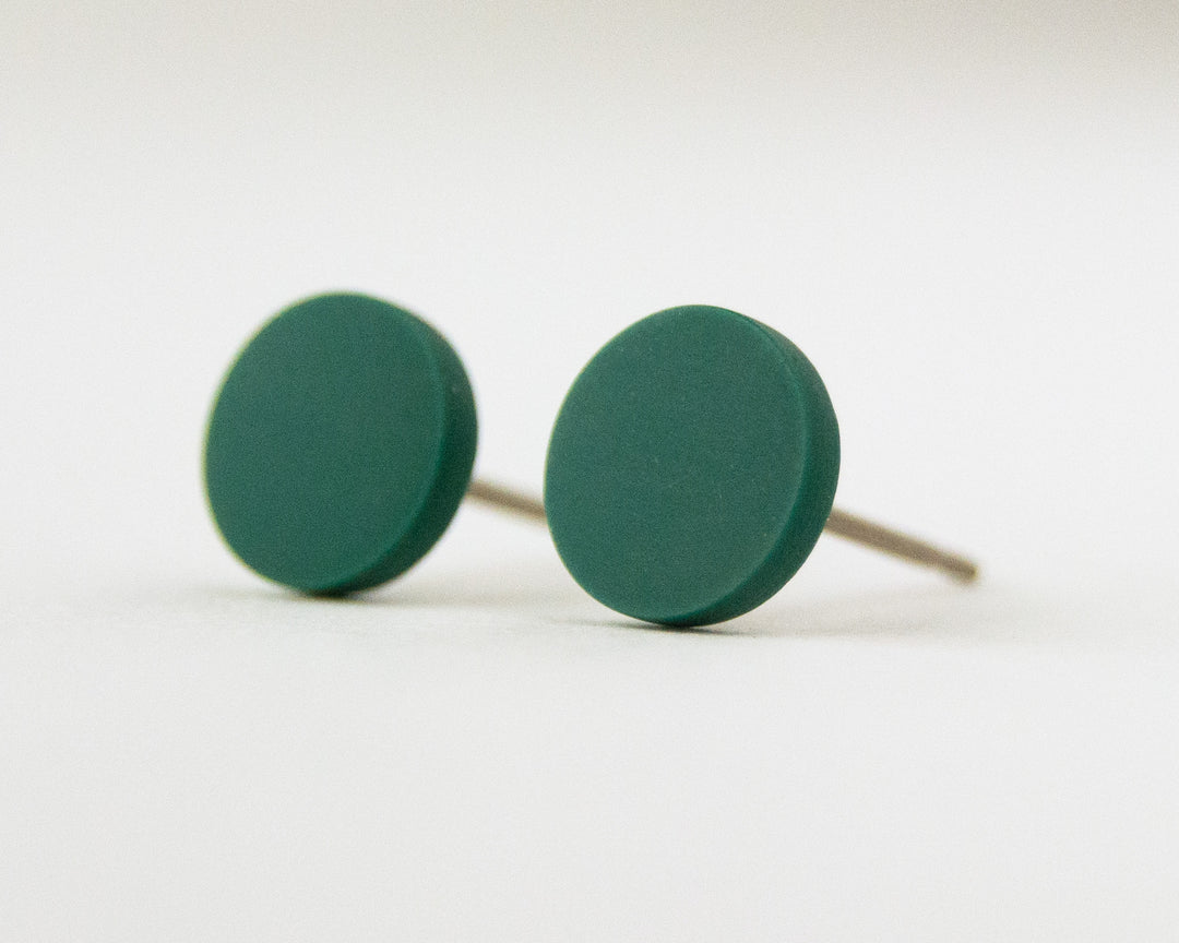 forest green stud earrings 45 degree angle