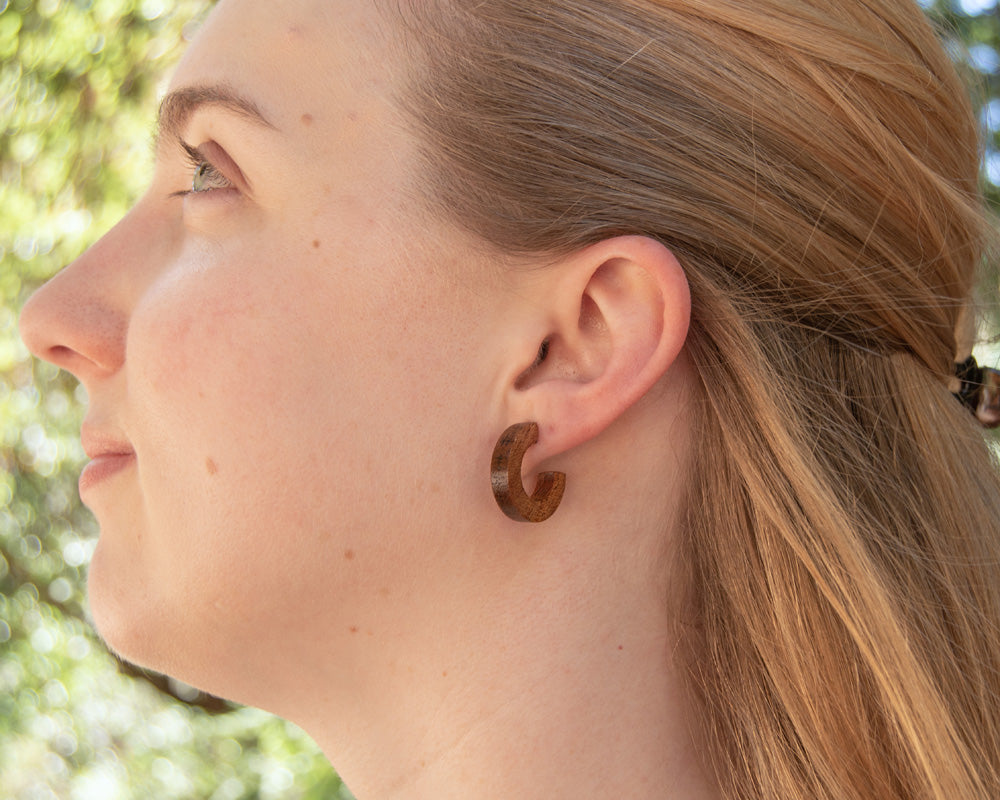 Small Chunky Walnut Wood Hoops