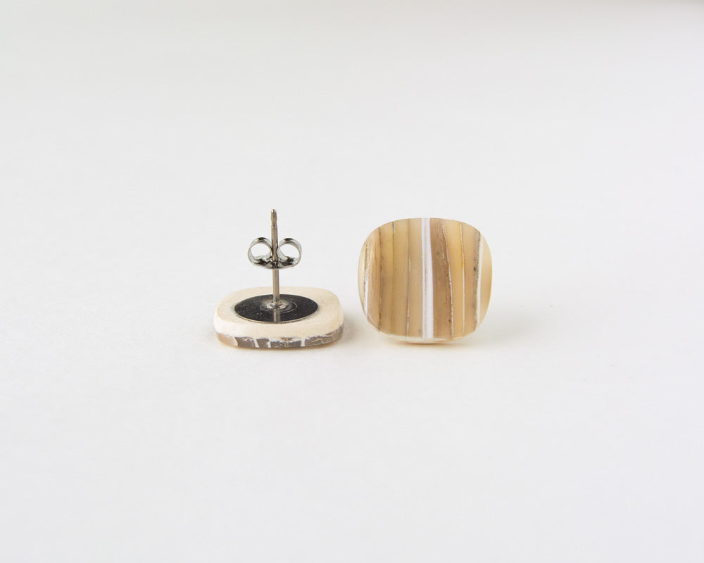 Glass Effect Stud Earrings in Beige