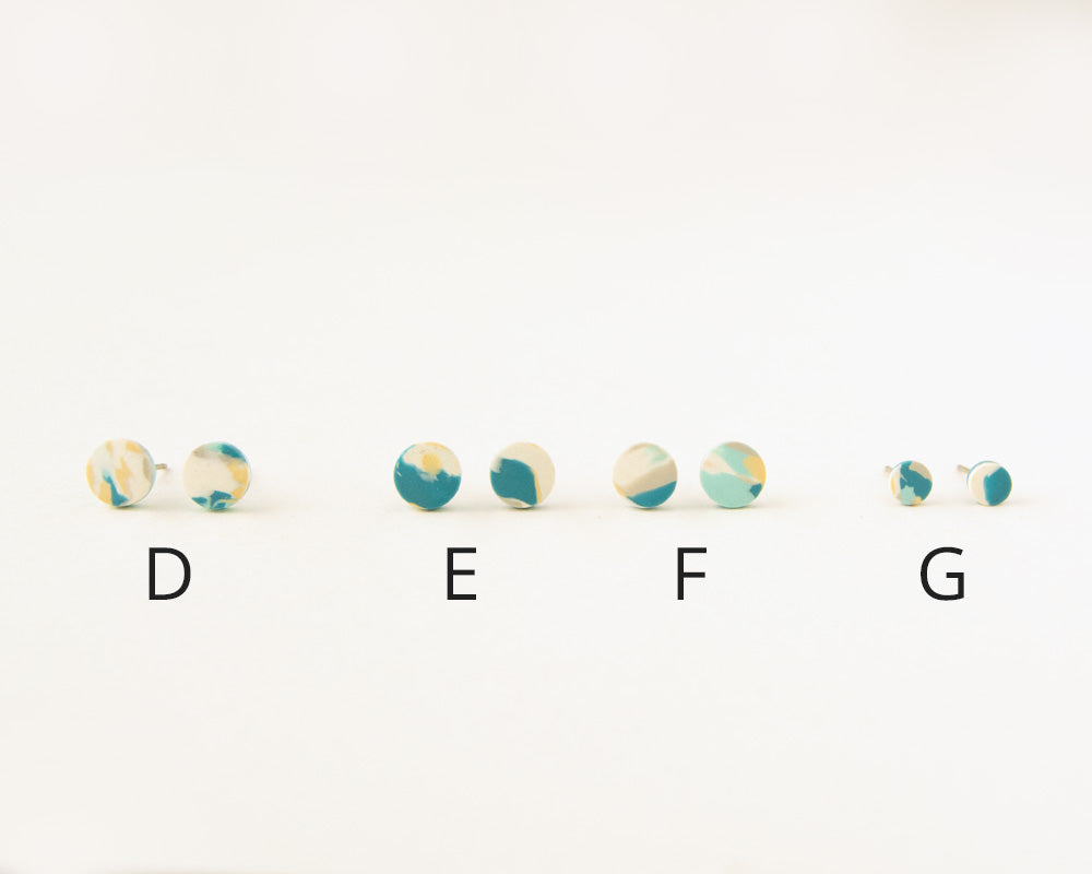 Camo Pattern Studs in Teal, mint, gray, off-white, yellow