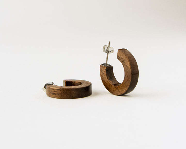 Small Chunky Walnut Wood Hoops