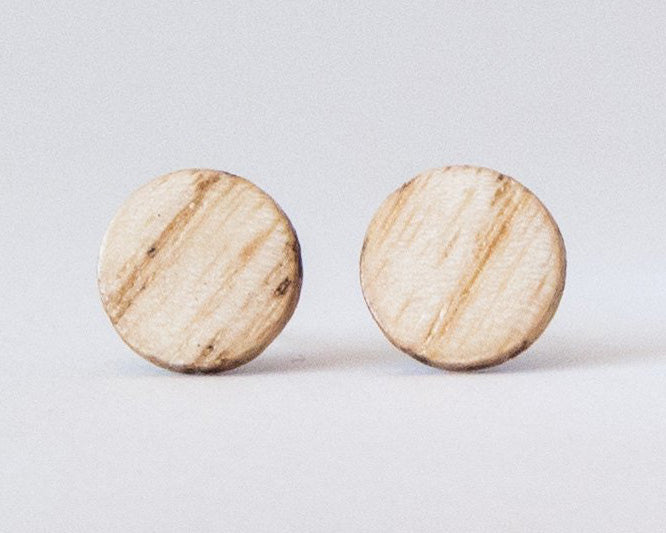 Front view of ash wood stud earrings