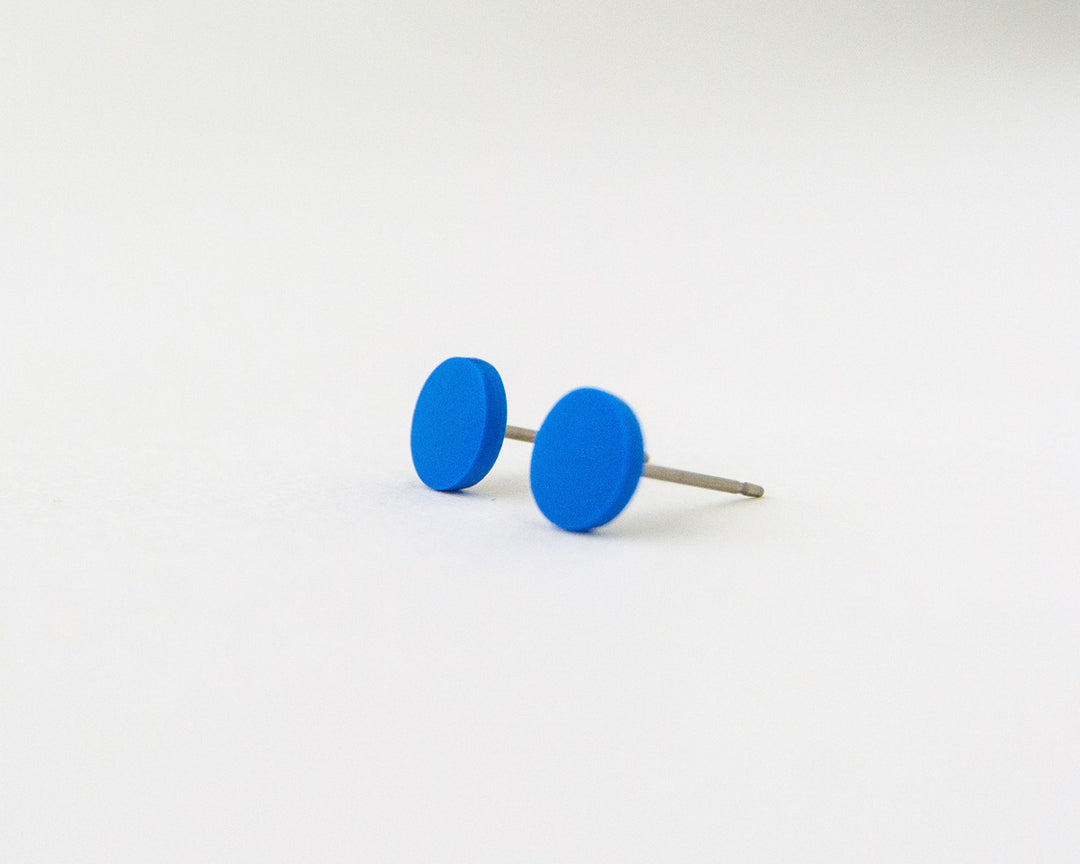 blue stud earrings 45 degree angle