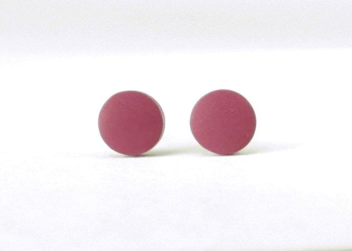 burgundy stud earrings front