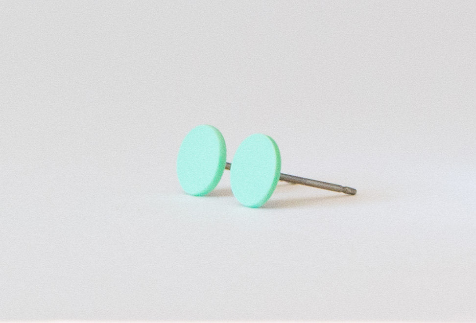mint green stud earrings 45 degree angle