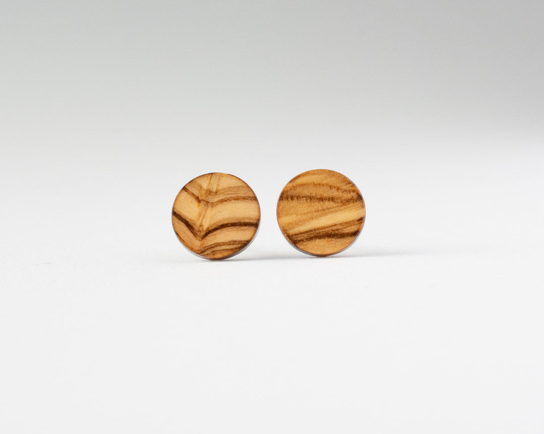 olive wood stud earrings front