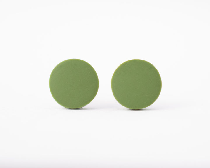 Olive Green, Flat, Matte Stud Earrings