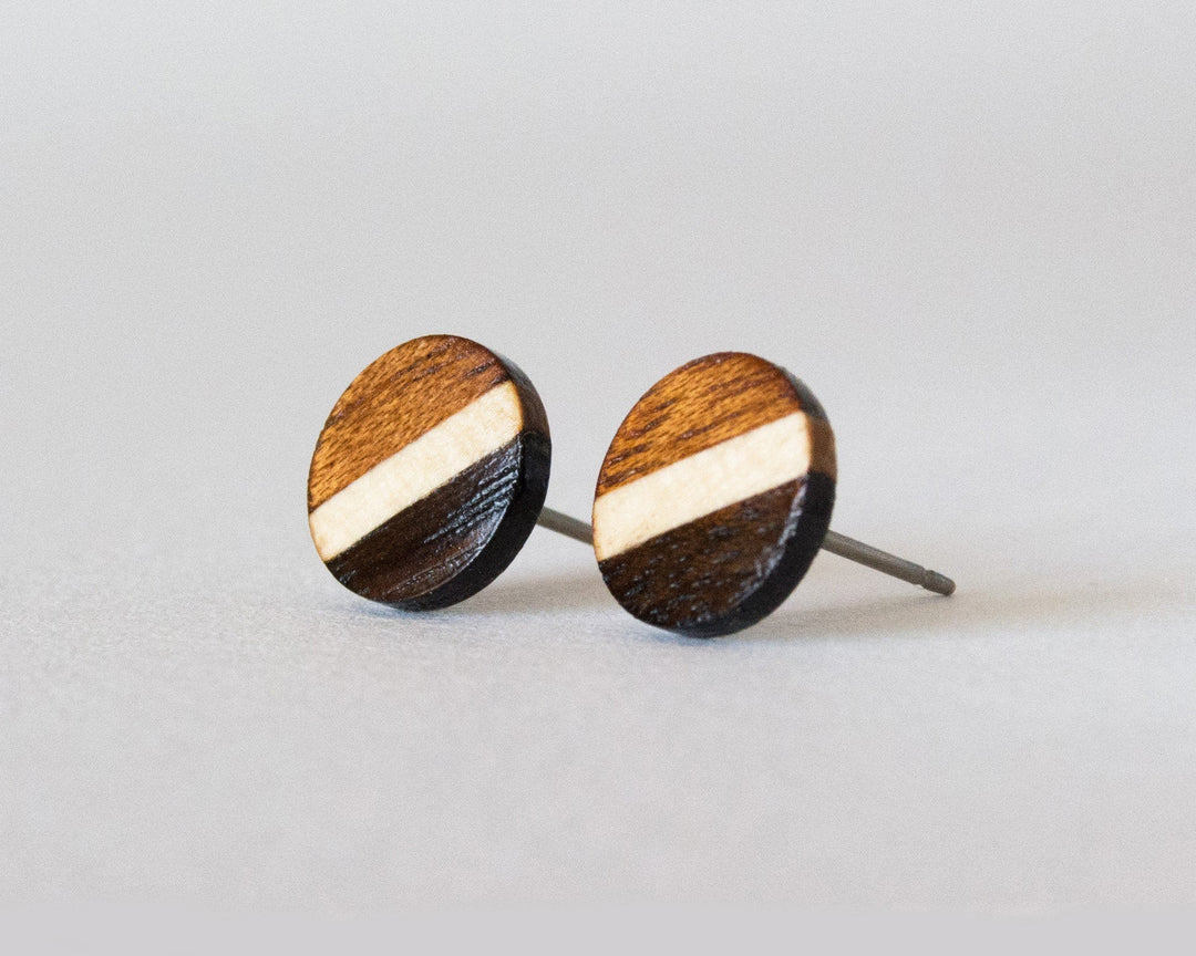 tri-wood stud earrings 45 degree angle
