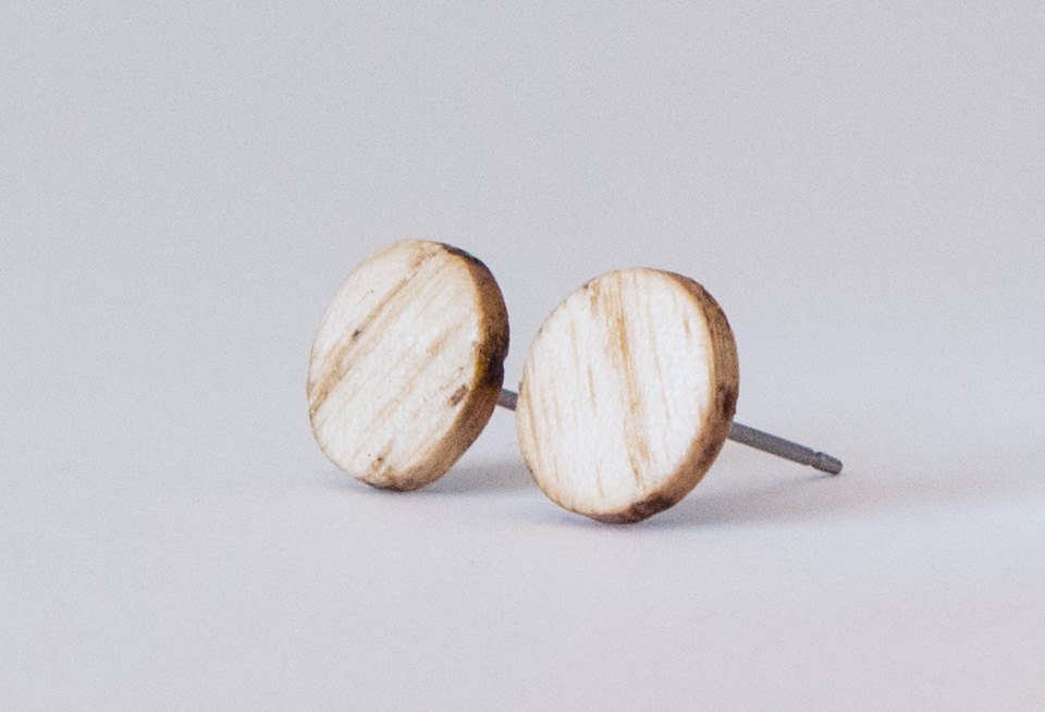 45 degree angle of ash wood stud earrings